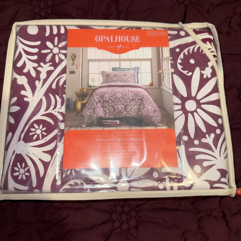 Opal House Purple and White Duvet Cover Set